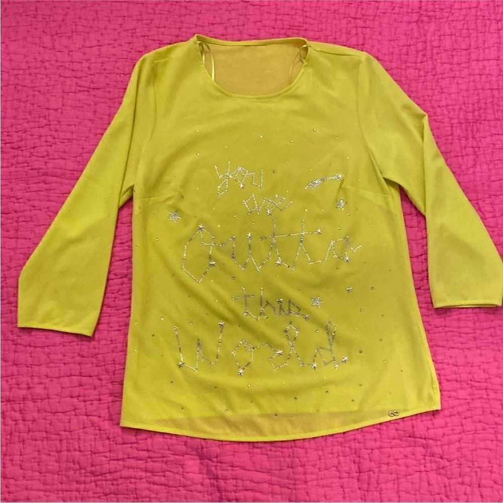Escada Yellow Long Sleeve Top with Silver Accents, S
